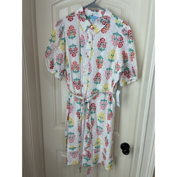 Draper James Dresses & Skirts - Draper James RSVP Shirt Dress Womens 1X White Eyelet Floral Tie-Waist NEW